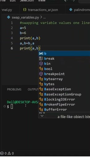 swap two variables in python - one line code #programming #python #technology #coding