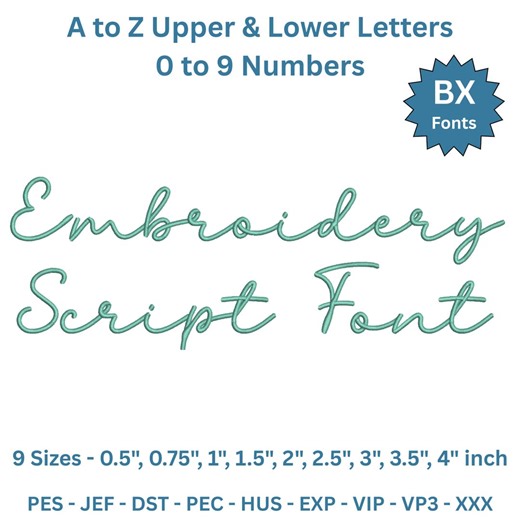 Simple Script Embroidery Font BX – Clean Handwriting Alphabet A-Z With Numbers, Modern Script Font 0.5 to 4 Inch - Etsy
