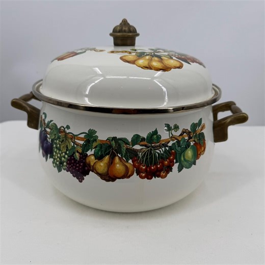 Vintage Tabletops Unlimited Kensington Garden 8 Quart Enamel Stock Pot | Fruit Design Dutch Oven Cookware - Etsy Australia