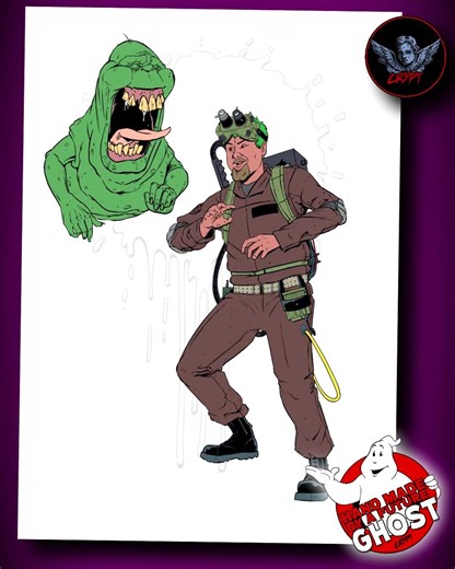 The Green Haired Ghostbuster meets slimer! #ghostbusters #slimer #art #comics