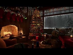 Cozy Christmas Cabin Fireplace 🎧 Crackling Fire & Gentle Snow | Warm Ambient Sounds | 8 Hours
