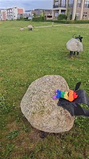 Million years old rock formed into sheep with black metal head in the Netherlands. #shorts