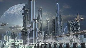 Skyline Of Science Fiction City With Stock Motion Graphics SBV-304575279 - Storyblocks