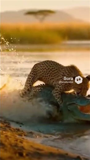 cheetah attacks croc