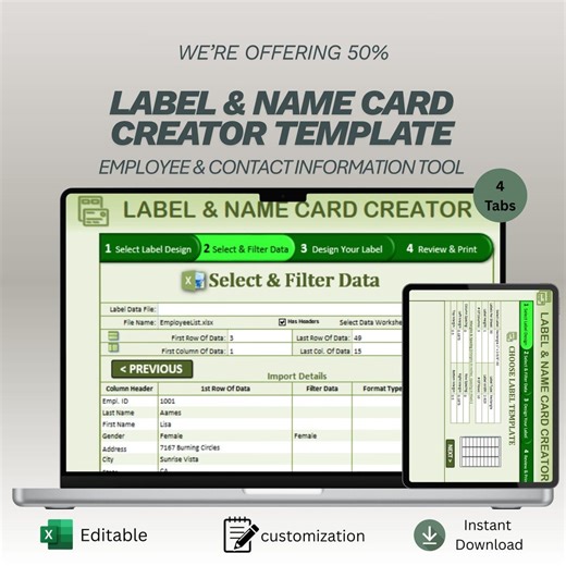 Employee Label & Name Card Creator | Automatic ID Badge Generator Spreadsheet | Address Contact Label Maker for Excel - Etsy