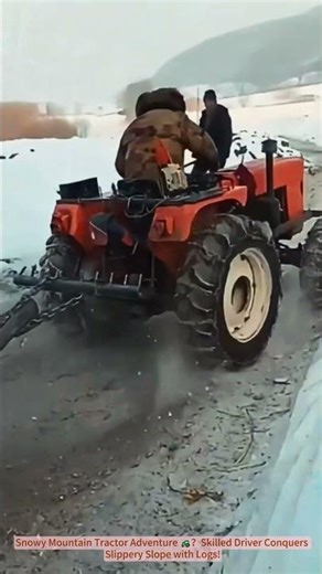 Snowy Mountain Tractor Adventure 🚜？Skilled Driver Conquers Slippery Slope with Logs!