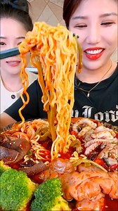 noodle seafood spicy soup with vegetable | ASMR FOOD