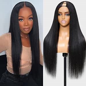 Sunber Yaki Straight V Part Human Hair Glueless Wig for Women Upgrade U Part No Sew in Vpart light yaki straight Half No Leave Out No Gel No Lace Real Scalp V Shape Yaki Straight 150% Density 16Inch