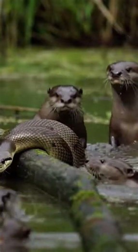 Otters vs. Snake (Water Python)