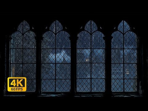 4K Hogwarts Night Rain Window View - Harry Potter Ambience for Sleep & Study