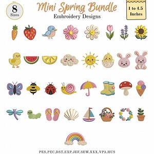 Mini Spring Machine Embroidery Design, Cute Easter and Summer Icons, Small Floral Fruit, Animal Designs, 8 Sizes, Instant Download - Etsy UK