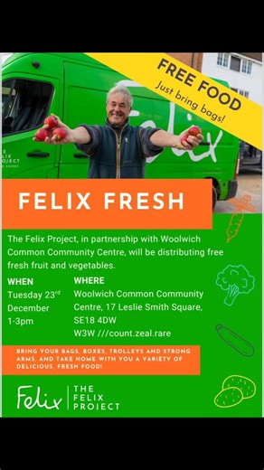 Tuesday 23rd December 2025 1pm, come around stock up on free fruit and vegetables @woolwichcomcc @gcdauk @royal_greenwich #wearecommunity | Woolwich Common Community Centre