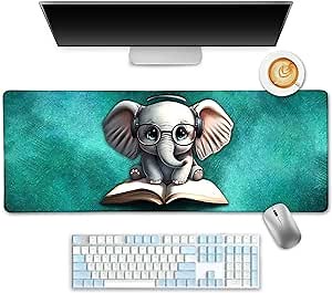 Elephant Mouse Pad, Large Extended Non-Slip Gaming Mat for Desk, Cute Keyboard and Mouse Pad for Computer, Laptop, Office Work, and Home, Stylish Desk Accessories (31.5x11.8 in)