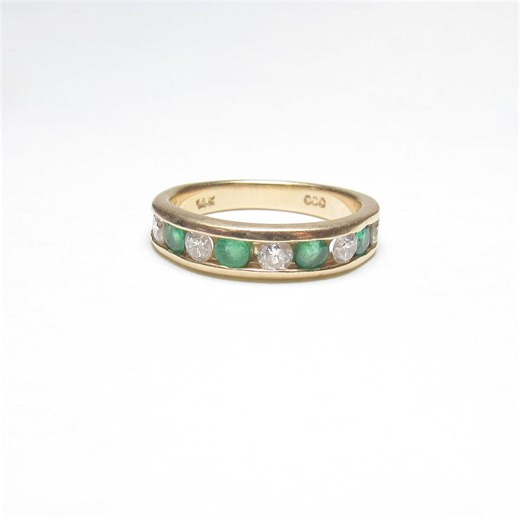14K Yellow Gold Natural Lime Green Emerald and Diamond Band Style Ring 0.60 Cts Vintage - Etsy