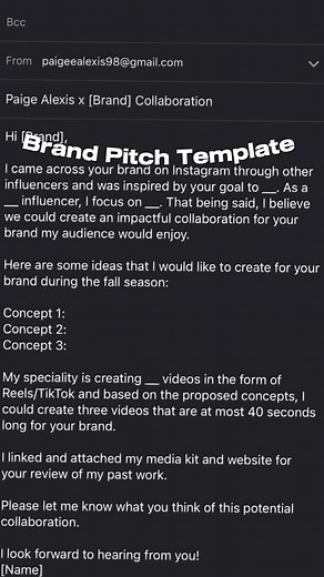 Replying to @LOLO🇭🇹 Here’s the brand pitch email template I use to pitch to brands. I found this template from another creator on IG. Sadly I don’t remember the creator’s handle but I in no way am claiming this as my own lol. Let me know if you want a video on my media kit next 👀 • #howtogetpr #emailpitchtemplate #howtopitchtobrands #microinfluencers #nanoinfluencers #brandcollabs #brandpr #microinfluencertips #howtopitchbrands #howtopitchugc #pitchingtobrands #pitchingtobrandsugc #branddeals