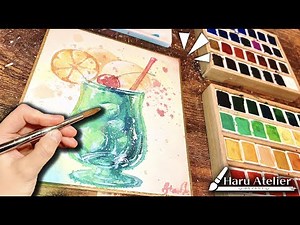 レトロで可愛い、クリームソーダを描いてみた【透明水彩メイキング】