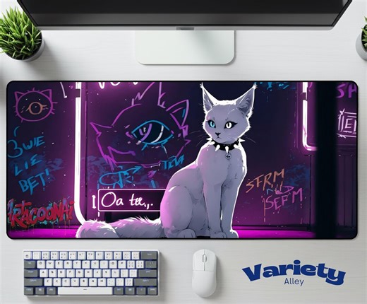 White Cat Gothic Deskmat | Dark Alley Mouse Pad | Cute Gothic Art Desk Accessory | Large Neoprene Gaming Mat | Office Desk Gift - Etsy Canada