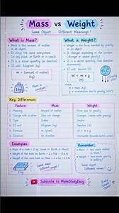 •Mass vs Weight Easiest way to remember! MakeStudyEasy 📝. #physics #mass #weight #shorts