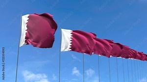 Looping video of Qatar flag Waving on blue sky background, Loop Animation Qatar flag
