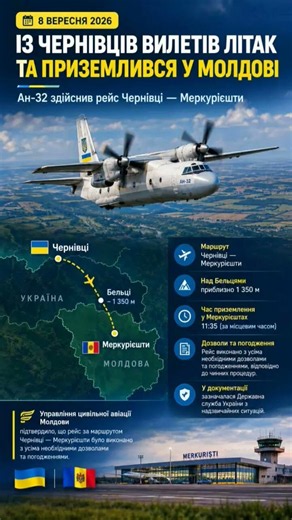 Із Чернівців вилетів літак та приземлився у МолдовіУкраїнський Ан-32 "Антонов" 8 вересня .