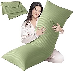 Cosybay Full Body Pillow Insert with Sage Green Pillowcase - Fluffy Long Bed Pillow for Adults - Firm Large Body Pillow with Washable Cover for Side and Back Sleepers - 20x54 Inch(Sage Green)