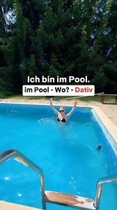 📌Ich bin am Pool. am Pool – Wo? - Dativ 📌Ich gehe in den Pool. in den Pool – Wohin? - Akkusativ 📌Ich bin im Pool. im Pool – Wo? - Dativ 📌Ich springe in den Pool. in den Pool – Wohin? - Akkusativ 📌Ich gehe aus dem Pool. aus dem Pool – Woher? - Dativ Danke für deine Unterstützung ❤️. Folge mir für mehr Videos zum Deutschlernen. _____ 📚 🇩🇪Wenn du noch mehr Deutsch lernen möchtest, dann lade dir meinen Spickzettel zu deutscher Grammatik (A1-C1) herunter. - 🇬🇧 If you want to learn more Germ
