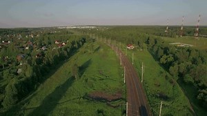 Train in the countryside, aerial view