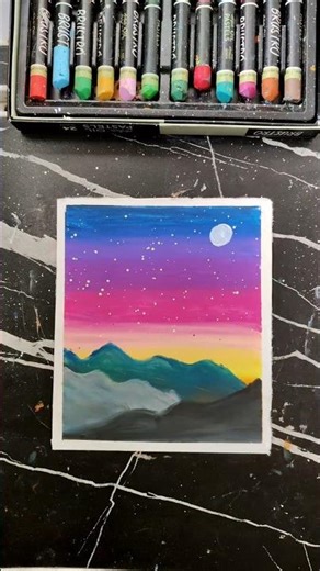 Very Simple Mountain Landscape Painting for School Projects #viral #painting