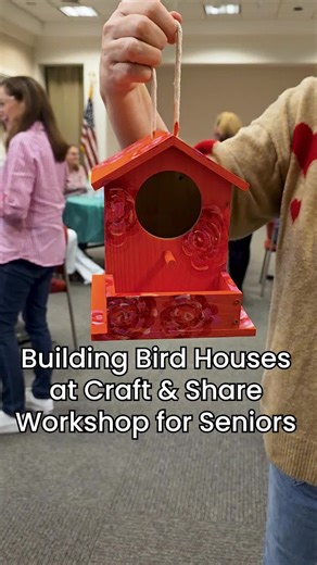 Fun Bird House Craft Project 🐦🖌🎨 At today’s Craft and Share Workshop for Seniors, participants put their construction and creativity skills to work building and painting wooden bird houses. We always enjoy seeing the projects come together and hearing the laughter along the way! #mcfaddinwardhouse #museum #seniorworkshop #craftproject #crafts