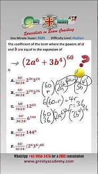 What is the Coefficient in this Binomial Expansion where Powers of a and b are Equal? #mathsshorts