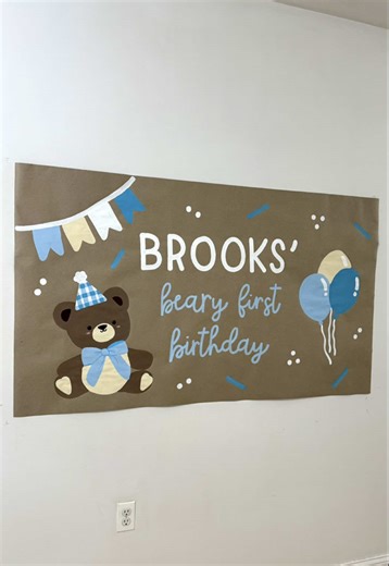 beary first birthday 🧸🎂🩵 #bannerpainting #bearyfirstbirthday #firstbirthday #happybirthday #birthdaybanner