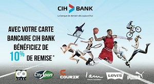 123K views · 166 reactions | En payant par votre carte bancaire CIH BANK chez nos partenaires GO Sport Maroc, City Sport Maroc, Courir Maroc, I am , Levi's Maroc, PUMA Maroc vous bénéficiez d’une réduction de -10%. Découvrez tous les avantages cartes CIH BANK : Https://www.cihbank.ma/cartes | CIH BANK | Facebook