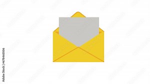 concept of message icon animation from closed to open letter, alpha channel, 4k animation