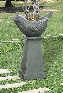 Lighted Bird Bath Fountain Outdoor with Warm White LEDs