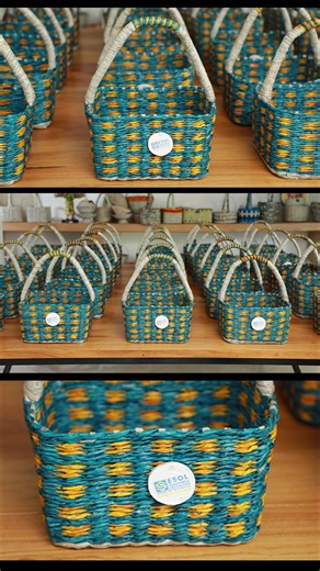 ✨ Our Mamma Box Basket for ESOL Furniture & Interiors crafted in their brand colors and logo, and handmade with care by our Mamma artisans 🌿 🧺 #Handcrafted #BrandIdentity #andemamma #fyp #SustainableGifting