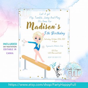 Editable Gymnastic Frozen Invitation, Gymnastic Princess Invite, Gymnastic Birthday, Gymnastic Party Princess Invitation, Frozen Invitation - Etsy
