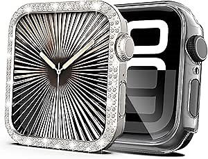 2 Packs for Apple Watch Screen Protector Series 10 46mm, Ultra-Thin Sparkling Rhinestone Screen Protective Case for iWatch S10, Face Cover, HD Tempered Glass (Starlight/Clear)
