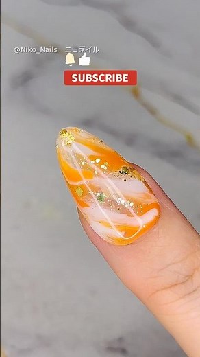 【90】適当に引くだけ。100均セリアでマーブルネイル💅🏻オレンジ系✨ #セルフネイル #ジェルネイル #nails #ネイル