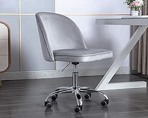 chairus Tufted Task Chair, Vanity Chair with Height Adjustment, Armless Design for Small Homes and Offices, Silver Grey