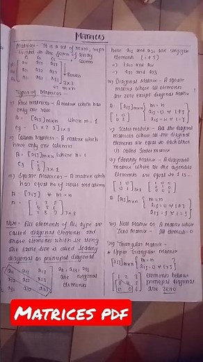 matrices class 12 maths short handwritten notes 1 page notes pdf download