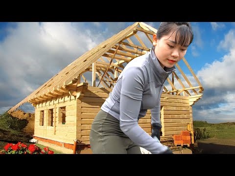 Building the Most Beautiful House - Full Process of a Girl Building a Giant Log Cabin Alone [4K]