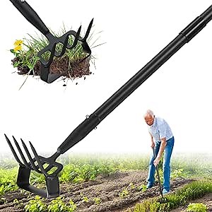 Lilyvane Garden Hoe, 2 in 1 Heavy Duty Stirrup Hoe and Cultivator for Weeding, Sharp Blade, 76 inch Long Handle, Lightweight Stand Push-Pull Hoes Weeding Rake for Grass Removal, Aerating, Cultivating