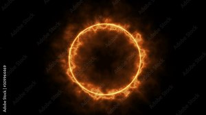Abstract fiery circle on a dark background. Shining circular banner.