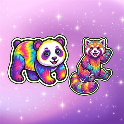 Rainbow Tie-dye Panda & Red Panda Die-cut Vinyl Stickers | Kawaii 90s Nostalgia Decals - Etsy