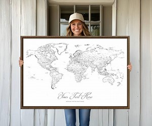 Personalized Travel Maps, Custom Maps, Framed Push Pin World Map, Personalized Gifts, Countries Labeled Map Print,cork Pin Board Canvas Gift - Etsy