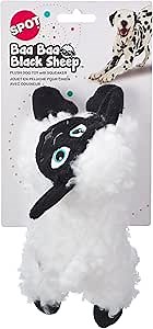 SPOT Baa Baa Black Sheep Plush Dog Toy - Cute and Cuddly Fleece Toy with Squeaker for Small Dogs and Puppies, 8in Black and White Lamb