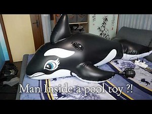 Inside a wearable inflatable double layered orca suit.