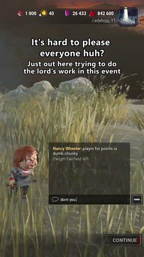 Try to help gamers get points in Blood Moon, get called Chunky 🤡 #dbd #deadbydaylight #dbdshorts