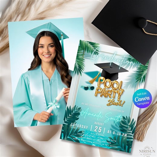 Graduation Pool Party Invitation, Editable Graduation Pool Party, Tropical Graduation Celebration Invite – Photo Graduation Pool Party Card - Etsy