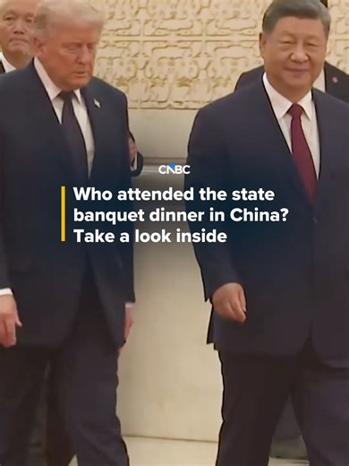 President Donald #Trump joins a state banquet dinner hosted by Chinese President Xi Jinping at the Great Hall of the People on Thursday in Beijing, China. Take a look at who else attended the event. Find the key takeaways from the Trump-Xi summit in Beijing so far at the #linkinbio or the link on screen. #CNBC
